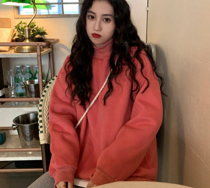 jinran Hoodies Women Winter Solid Color New Fleece Korean Harajuku Sweatshirt Long Sleeve Basic Womens Pullover 9 Colors