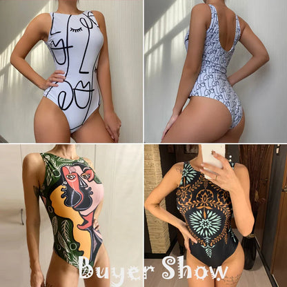 jinran Print One Piece Swimsuit 2024 New Push Up Swimwear Women Vintage Retro Bathing Suits Bodysuit Beach Wear Backless Monokini