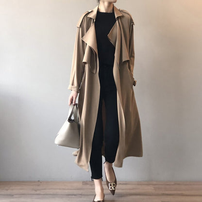 jinran Korean Vintage Loose Sashes Women Trench 2022 Autumn New Loose Turn-down Collar Long All Match Female Coats