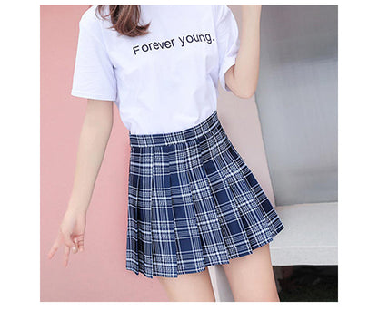 jinran Korean Style Plaid Skirts Women Summer Elegant High Waist a Line Pleated Skirt Kawaii Girls Dance Mini Skirts for Teenagers