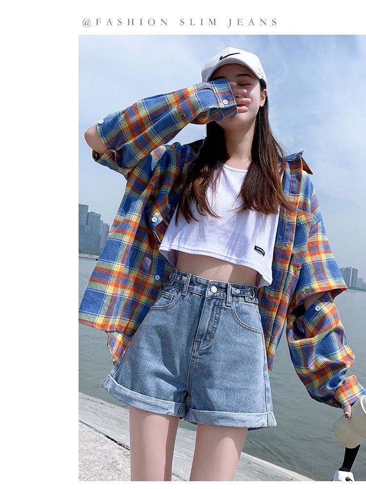 jinran Summer New Women Adjustable Waist Slim Short Jeans Lady High Street Wide Leg Short Pants Female High Waist A-Line Shorts