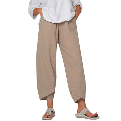 jinran Vintage Printed Harem Pants Women Trousers Casual Elastic Waist Cotton Linen Wide Leg Pants Loose Pantalon Summer Plus Size Pant