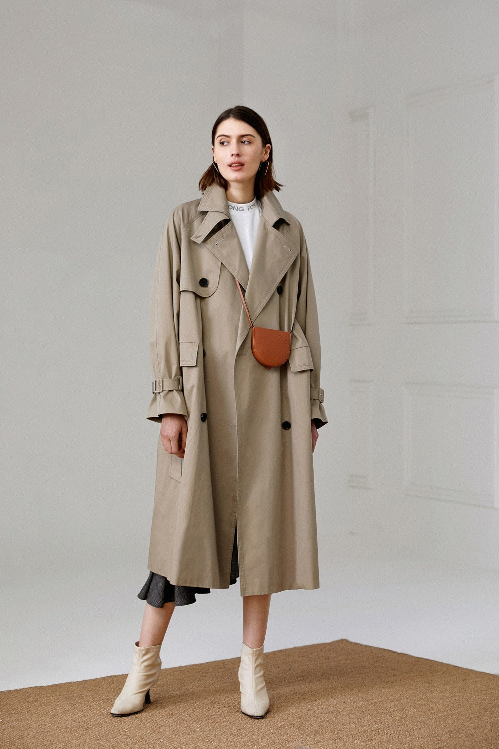 jinran Brand new Fashion 2022 Fall /Autumn Casual Double breasted Simple Classic Long Trench coat with belt Chic Female windbreaker