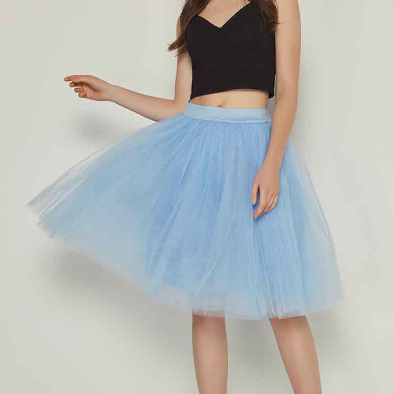 jinran 5 Layers Tulle Skirt Women Summer Ball Gown Midi Skirts Elegant Pleated Dance Tutu Skirts Casual Puff Skirts