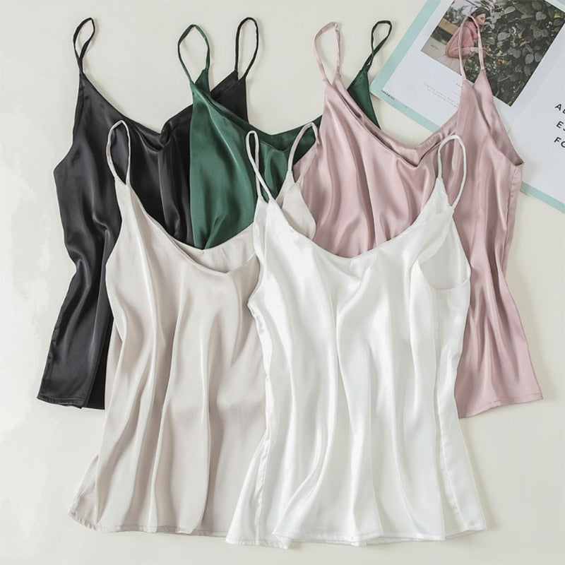 jinran Women Loose V-neck Sleeveless Crop Tank Top 2022 Office Lady Summer Solid Thin Camisole Female Casual Basic Spaghetti Strap Vest