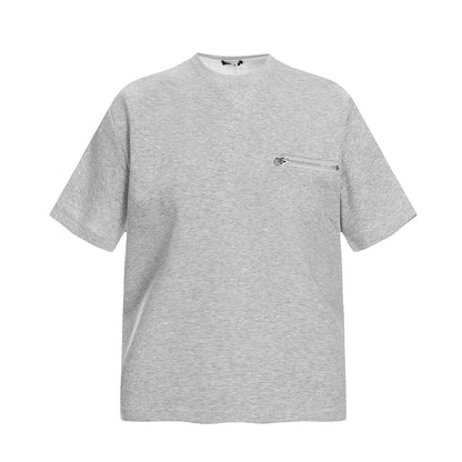 2025 0236 2025n Street 2025 Fit Solid Color Deconstruction Premium Zipper Design Men's Micro Loose Short Sleeve T-Shirt