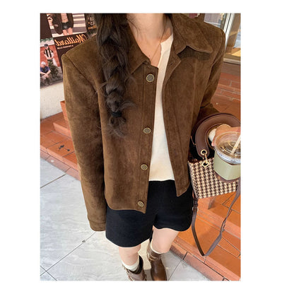 jinran fall mens outfits Design Lapel Loose 2024 Spring New Retro Suede Flight Suit Top Women's Jacket Short Coat Women