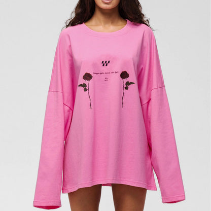 2025 design sense rose loose long-sleeved knitted sweater women's sweet spring new commuter versatile knitted top