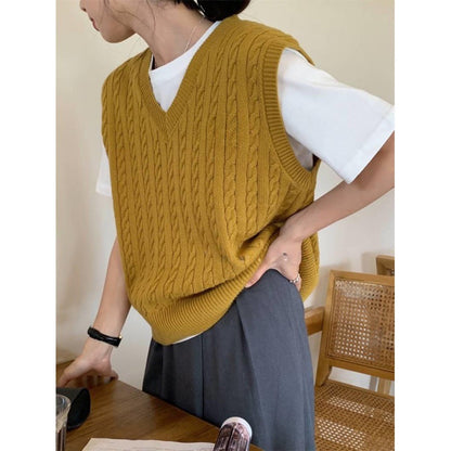 jinran classy outfits men Preppy Style 2024 Spring Sweater Vest Loose Retro Versatile Knitted Preppy Style Age-Reducing Outer Collar Vest for Women