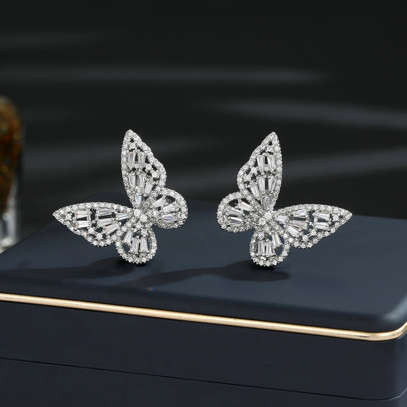 2025 New style trendy niche temperament designer style super fairy temperament open index finger ring butterfly ring earring jewelry set