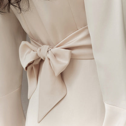 2025 temperament imitation satin acetate V-neck horn sleeve dress popular  spring new fashion wholesale women