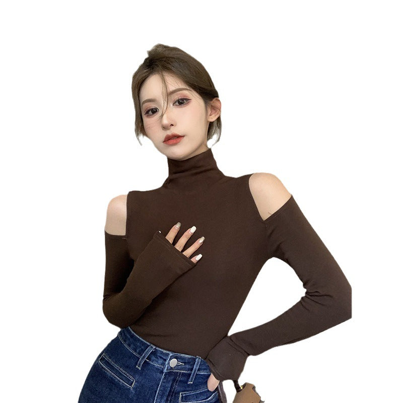 jinran t shirt Women's Korean-Style Half Turtleneck Bottoming Shirt Autumn and Winter New Design off-Shoulder Inner Long Sleeve T-shirt