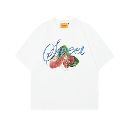2025 WT387 2025n Street Tide 2025 Summer Couple Trend 3D Strawberry Pattern Design Men's Loose Short Sleeve T-Shirt