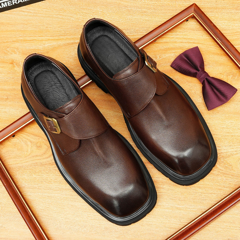 2025 [ Exclusive] Business Casual Leather Shoes Men's Leather Soft Leather Wide Foot Platform British Single Buckle Munk Shoes Men's Shoes