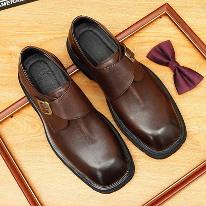 2025 [ Exclusive] Business Casual Leather Shoes Men's Leather Soft Leather Wide Foot Platform British Single Buckle Munk Shoes Men's Shoes