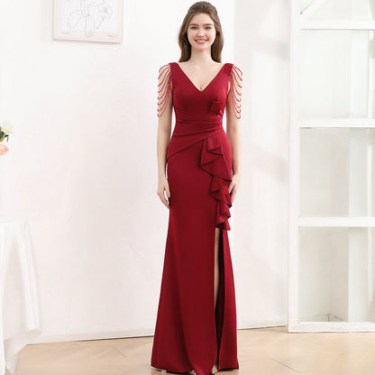 2025 Evening dress femininity banquet company annual meeting slim and thin fishtail skirt car model exhibition suspender long dress