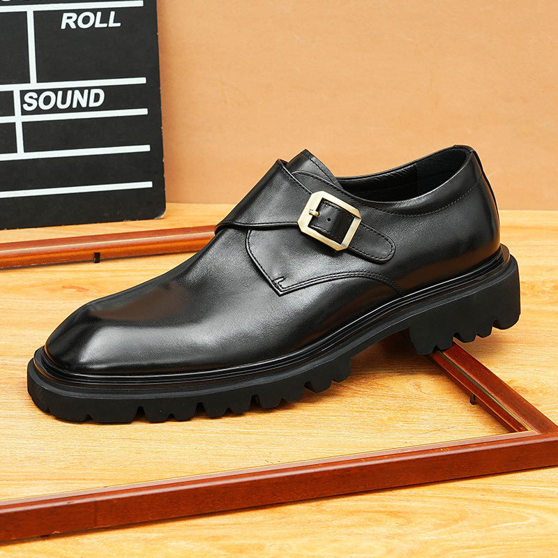 2025 [ Exclusive] Business Casual Leather Shoes Men's Leather Soft Leather Wide Foot Platform British Single Buckle Munk Shoes Men's Shoes