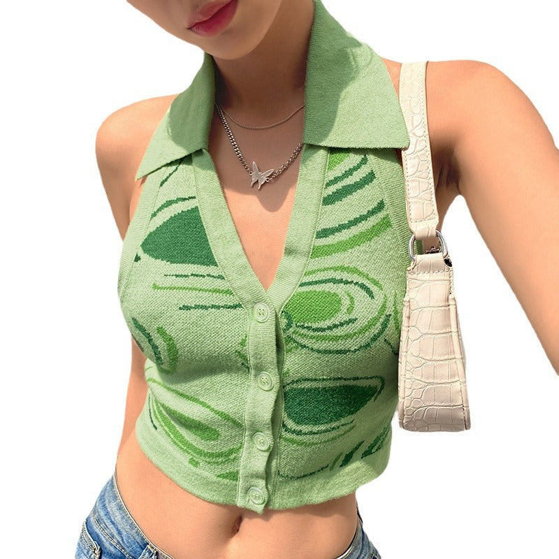 jinran 90s fashion men Spring and Summer New Irregular Pattern Halter Sexy Top Backless Cardigan Knitted Sling