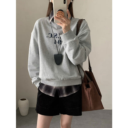 jinran frat outfits Letter Printed Sweater for Women Autumn and Winter New Korean Style Loose Casual Ins Super Popular round Neck Top