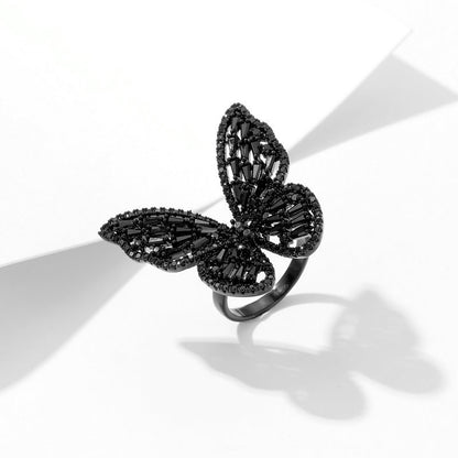 2025 New style trendy niche temperament designer style super fairy temperament open index finger ring butterfly ring earring jewelry set