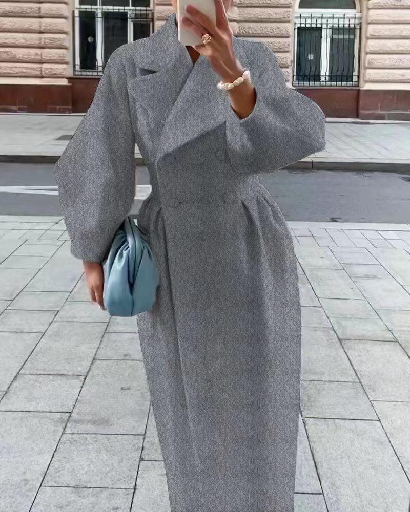 jinran 2024 fall fashion trends Autumn and Winter New Retro Palace Style Lantern Sleeve Large Lapel Woolen Coat Long Coat