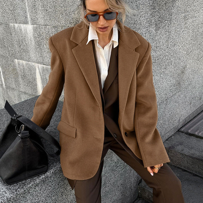 jinran Fall outfits Brown Woolen Overcoat for Women 2024 Winter French Retro Loose Thickened Casual Suit Jacket Old Money Style Wear