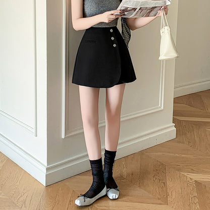 2025 Single-breasted suit A-word shorts women's  spring and summer culottes new high-waisted trousers skirt casual wide-leg pants trendy outside