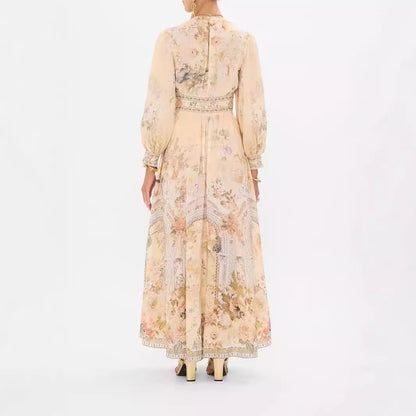 jinran party dresses 2024 New Arrival Hot Fashion Printed Long Sleeve V-neck Girdle Dress