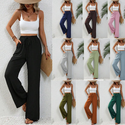 2025 Tiktoktemu  women's clothing  spring and summer new versatile solid color mopping wide-leg pants casual pants