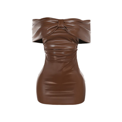 jinran dress with bow Summer 2024 New Hip Skirt Socialite Style Sexy Slim Bow Leather Dress Women