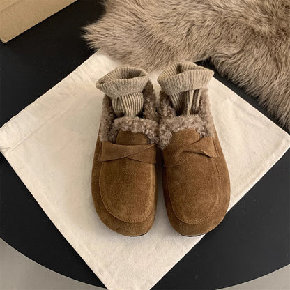 2025 Retro Birkenstock shoes women's outer wear velvet Doudou shoes popular new autumn and winter soft-soled one-pedal wool cotton shoes