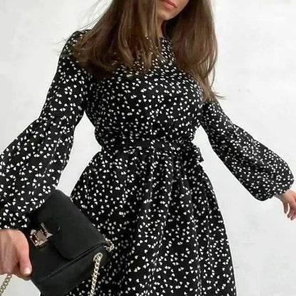 2025 popular spring fashion wildberries sexy temperament round neck lantern sleeve print dress New women