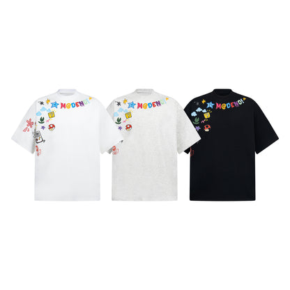 2025 2678 2025n street neutral retro creative color picture design men's loose high-end heavy short-sleeved T-shirt