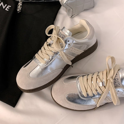 2025 2025 new fashion blogger standard~ retro lace edge leather sports training casual shoes Forrest Gump shoes women's spring