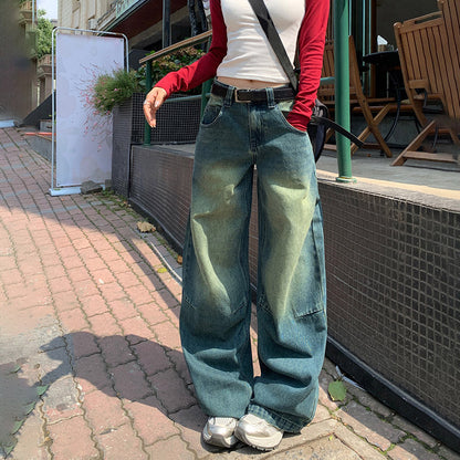 jinran masc outfits Retro Nostalgic Loose Wide-Leg Jeans for Women 2024 Autumn New High Waist Draping Slimming Straight Mop Pants