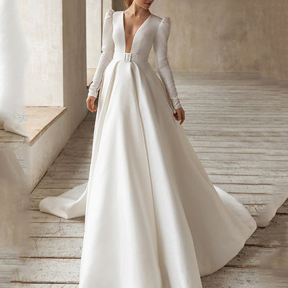 New Cross-border  Dresses Celebrity Style White Satin Skinny and High  Temperament Dress