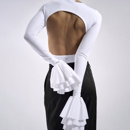 2025 New sexy wind backless tight onesie women's pure desire for spring new lotus leaf sleeve onesie high sense