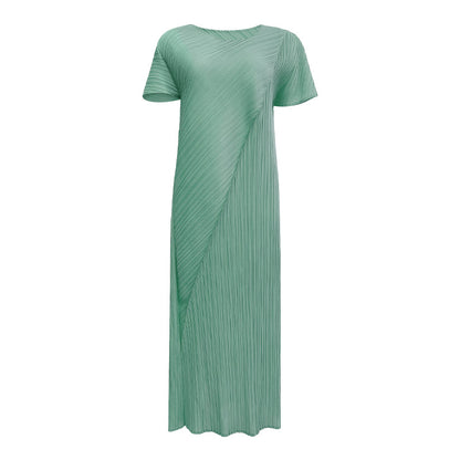 2025 spring new Miyake horn sleeve folding lace-up dress for women, thin solid color temperament personality medium and long dress for women