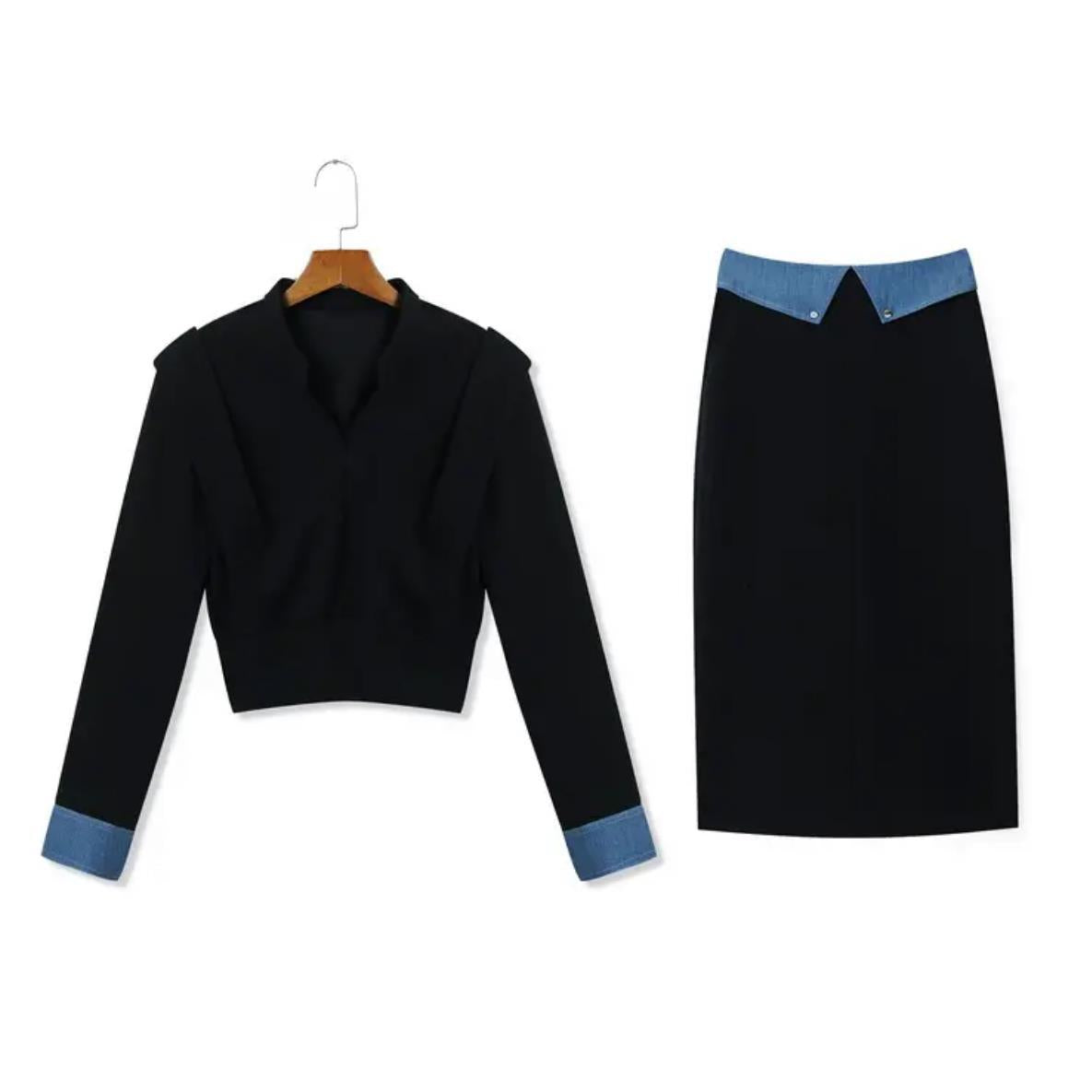 High-end fashion sports sweater set women's autumn Popularan casual long-sleeved splicing top skirt two-piece set