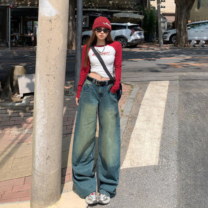 jinran masc outfits Retro Nostalgic Loose Wide-Leg Jeans for Women 2024 Autumn New High Waist Draping Slimming Straight Mop Pants