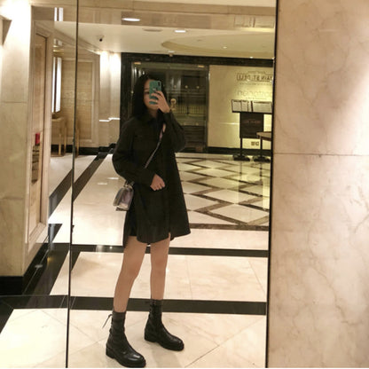 2025 Cowhide version~ New handsome black locomotive boots British style mid-tube boots lace-up Martin boots thick-soled short boots