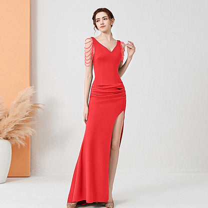 2025 Evening dress female sexy slim and thin annual meeting host party socialite niche high-end long fishtail dress