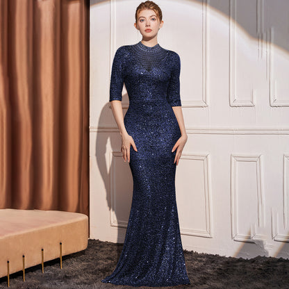 2025 Evening dress women's  new high-end temperament socialite banquet host sequined long fishtail dress