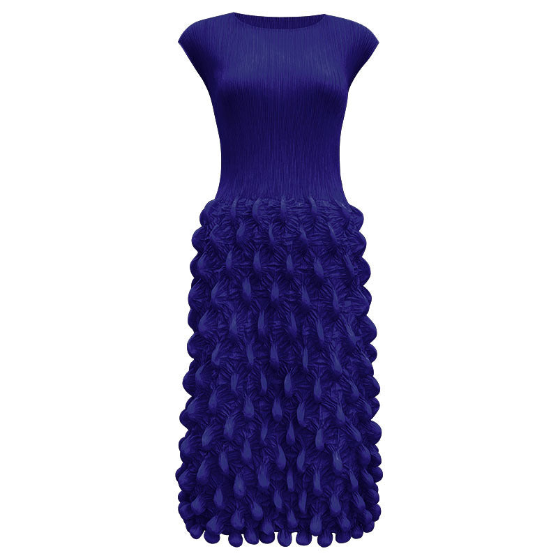 2025 summer new spot bubble pleated long dress slim pleated women's clothing solid color niche handmade sleeveless dress
