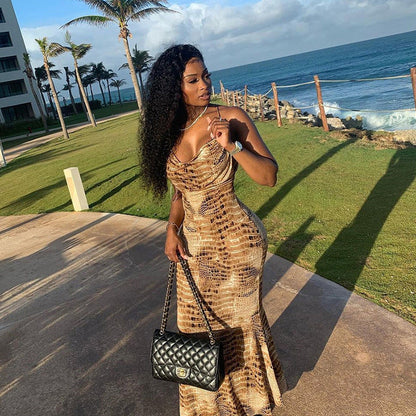 jinran gold dress 2024 Summer New Women's Fashion Sling Sexy Backless Hip Bag Dress