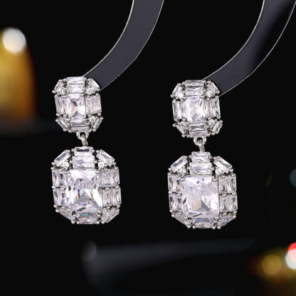 2025 S925 silver needle temperament elegant high sense of fashion super flash square zircon inlaid earrings banquet dress with earrings