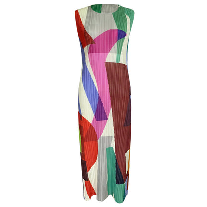 2025 summer new geometric printing and dyeing sleeveless slim dress women's long simple versatile and thin a-shaped skirt