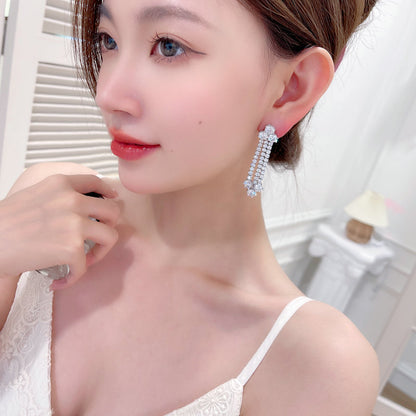 2025 fashion exaggerated heavy industry earrings women's high-end design slightly inlaid with zirconium elegant temperament dinner dress earrings