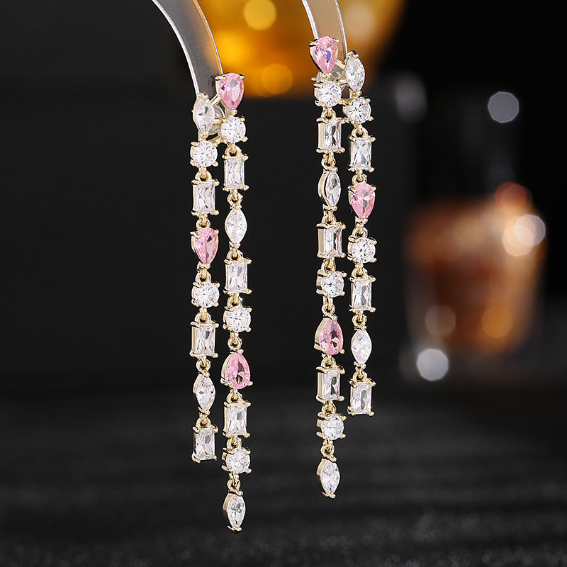 2025 Fashion temperament ear jewelry wholesale geometric super flash large zircon inlay modified face new tassel earrings