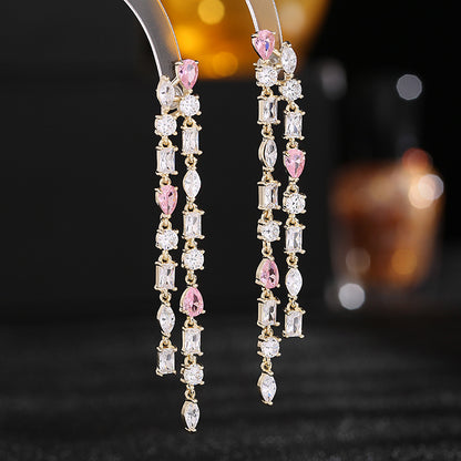 2025 Fashion temperament ear jewelry wholesale geometric super flash large zircon inlay modified face new tassel earrings